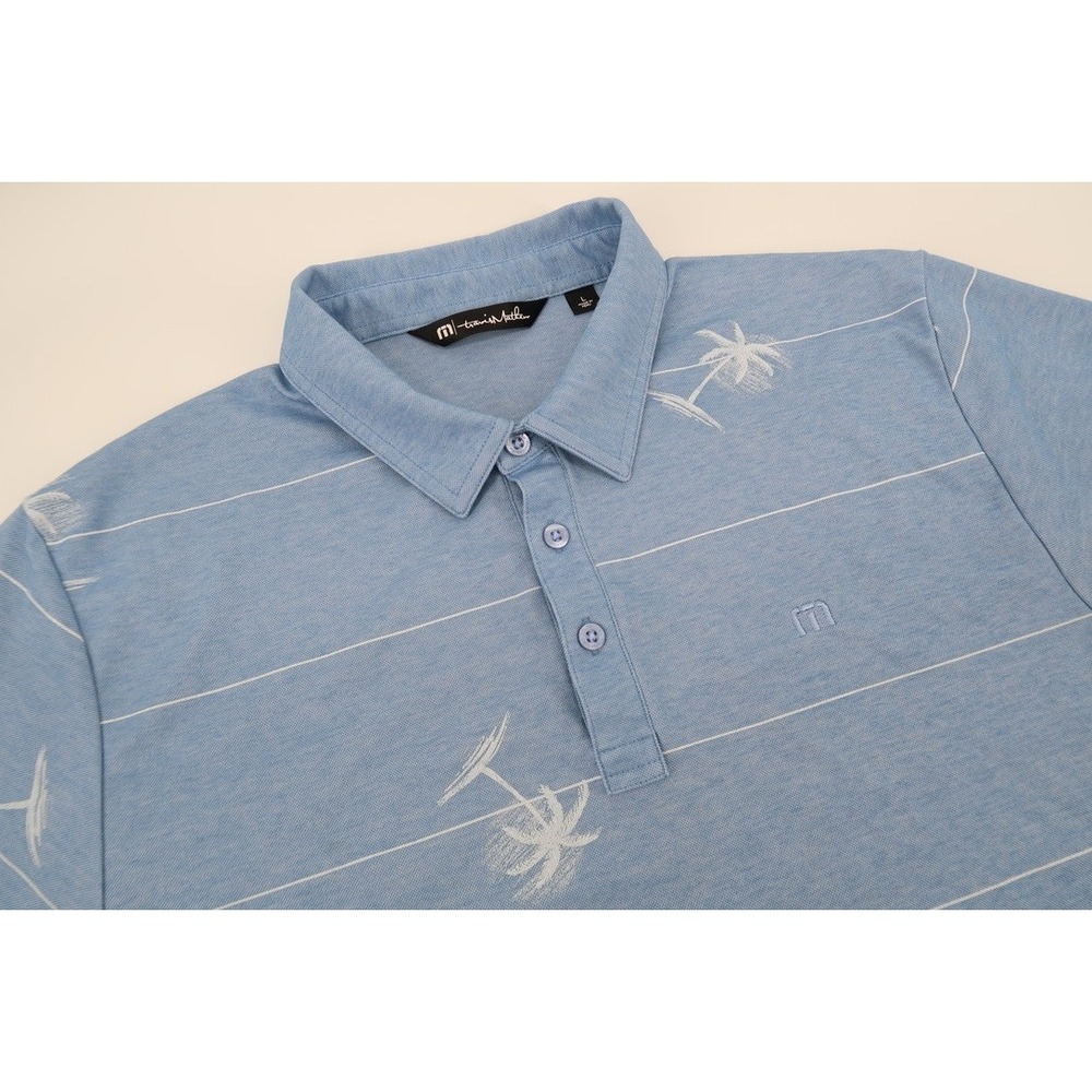 Travis Mathew Baumen Around Polo Shirt Mens Large Blue Palm Tree Floral Striped